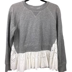 Lini Women Crew Neck Eylet Lace Up Accent Long Sleeve Pullover Top Size Small